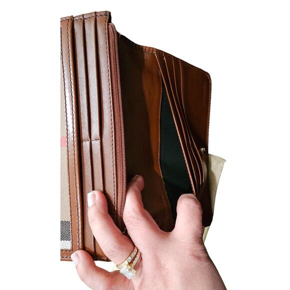 Burberry Brown/Beige House Check Fabric and Leather Leighton Continental Wallet - Picture 13 of 14